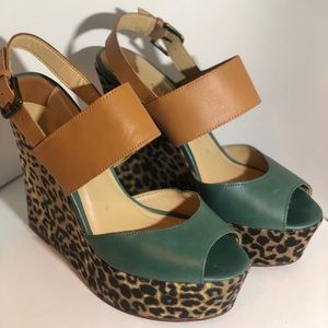 Leopard/Green/Tan Unstoppable Wedges- NINE WEST